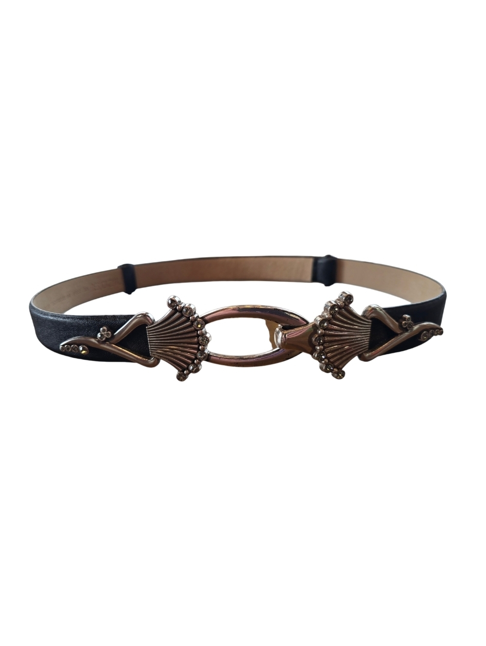 Chico's Black Silvertone Buckle Adjustable Leather Belt M/L